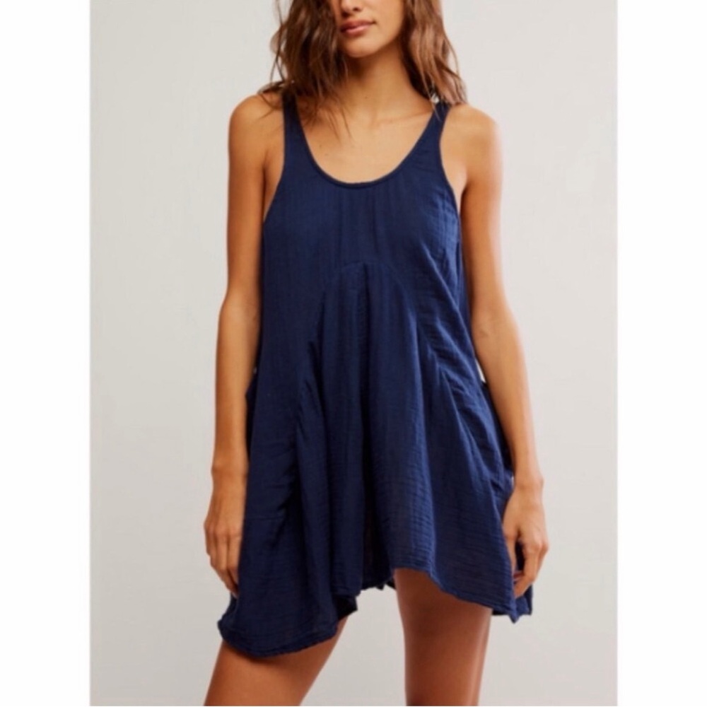 Free People Pina Colada Tunic Dress in Navy Academy ~ Size Large ~ NWT
